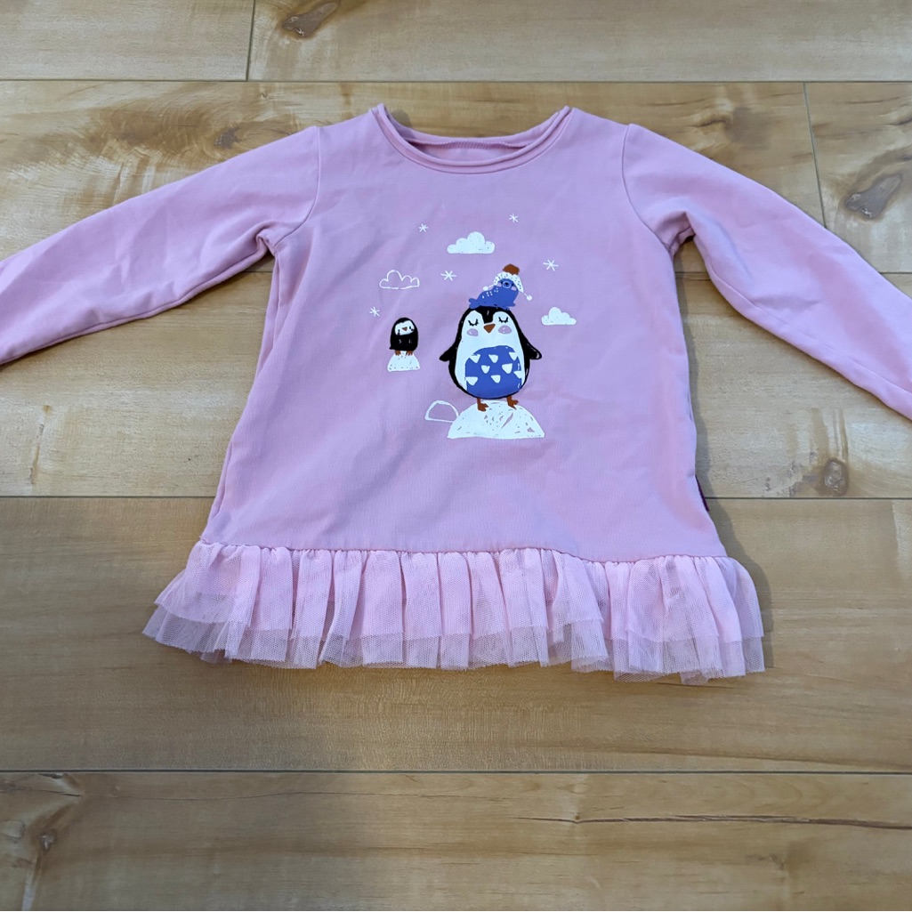 Charming Pink Penguin Long Sleeve Tee For Kids
